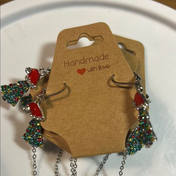 Colorful Handmade Necklace and Earring Set Christmas tree - Picture 3 of 3